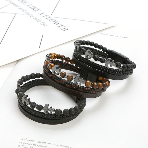 Wholesale Handmade Stainless Steel Geometric Natural Stone Bracelets For Men
