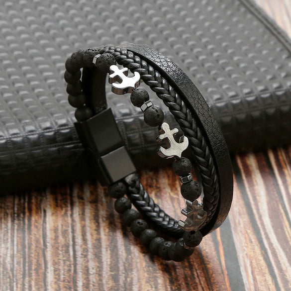 Wholesale Handmade Stainless Steel Geometric Natural Stone Bracelets For Men