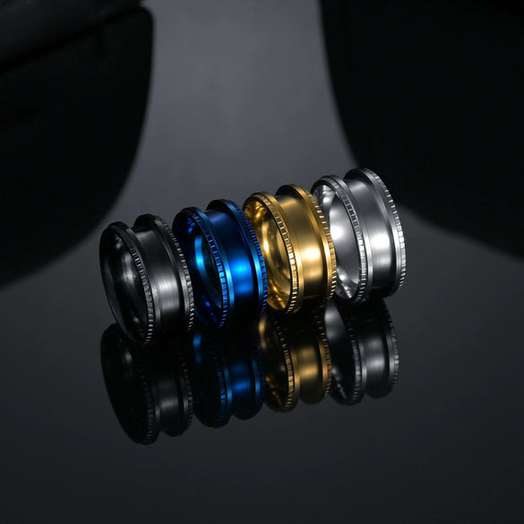 Wholesale Handmade Stainless Steel Geometric Ring Material Accessories With Embossed Edge And Electroplating
