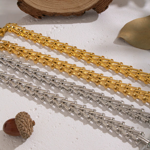 Wholesale Handmade Stainless Steel Geometric Staircase Necklace And Bracelet Set For Women