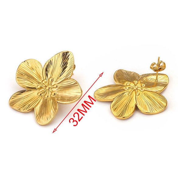 Wholesale Handmade Stainless Steel Hollow Flower Pattern Hanging Earrings Accessories With Electroplating