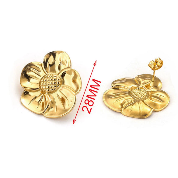 Wholesale Handmade Stainless Steel Hollow Flower Pattern Hanging Earrings Accessories With Electroplating