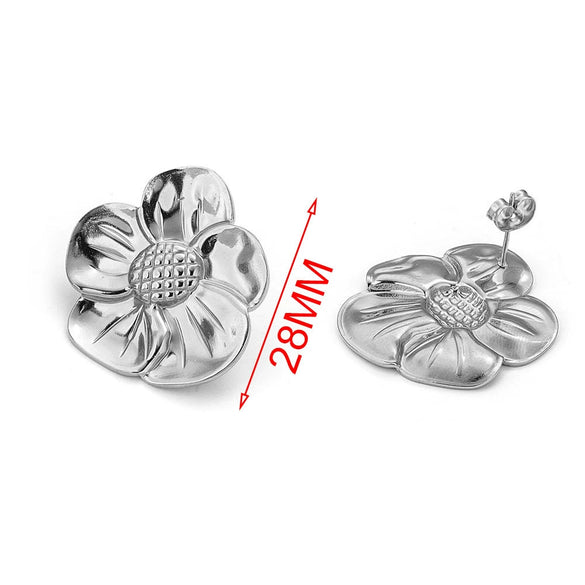 Wholesale Handmade Stainless Steel Hollow Flower Pattern Hanging Earrings Accessories With Electroplating