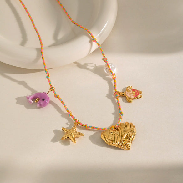 Wholesale Handmade Stainless Steel Starfish Pendant Rope Necklace For Women In Ins Style