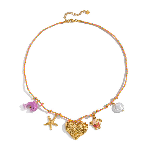 Wholesale Handmade Stainless Steel Starfish Pendant Rope Necklace For Women In Ins Style