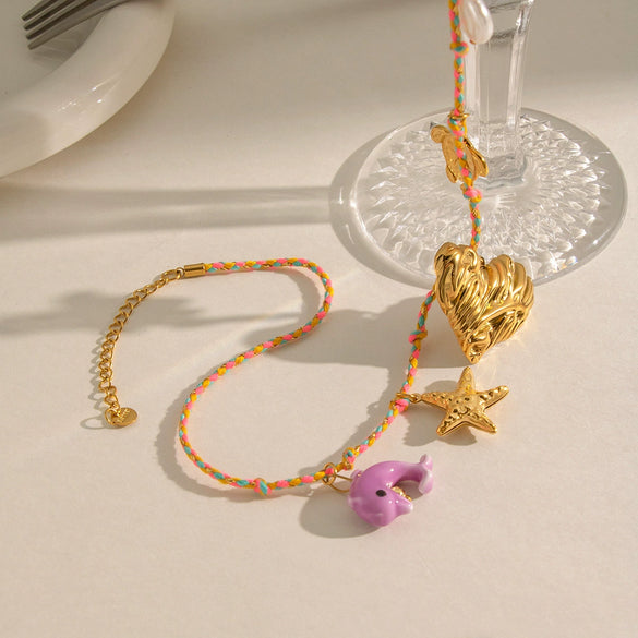 Wholesale Handmade Stainless Steel Starfish Pendant Rope Necklace For Women In Ins Style