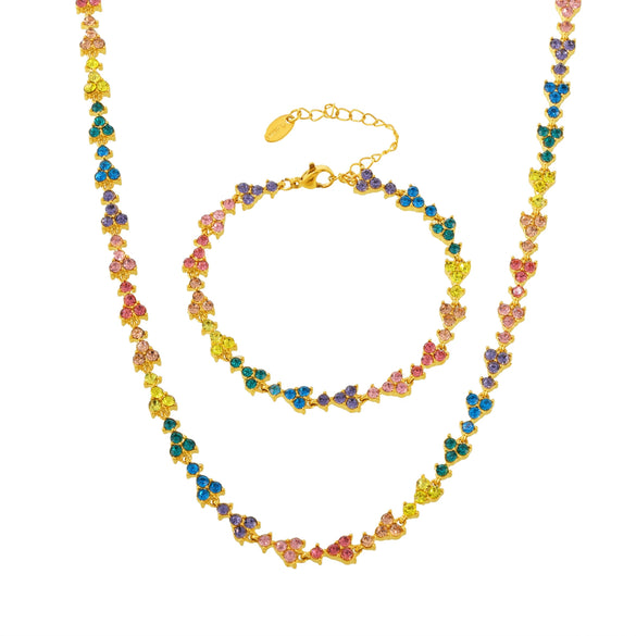 Wholesale Handmade Stainless Steel Zircon Inlaid Light Luxury Clavicle Necklace And Bracelet Electroplated