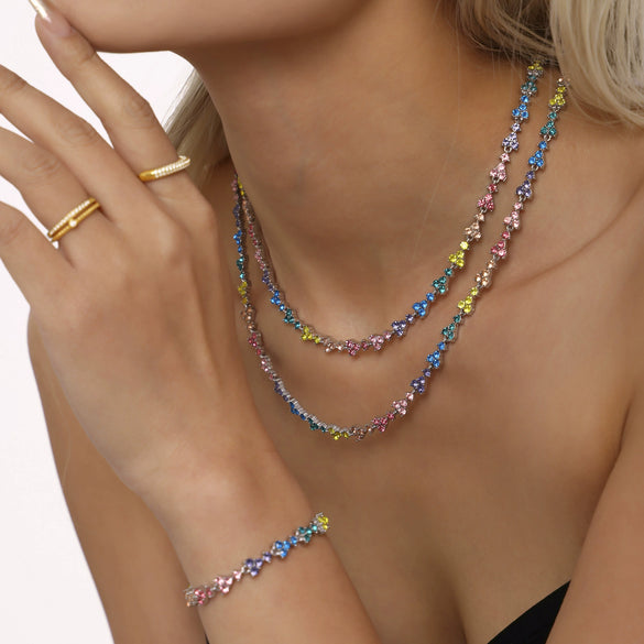 Wholesale Handmade Stainless Steel Zircon Inlaid Light Luxury Clavicle Necklace And Bracelet Electroplated