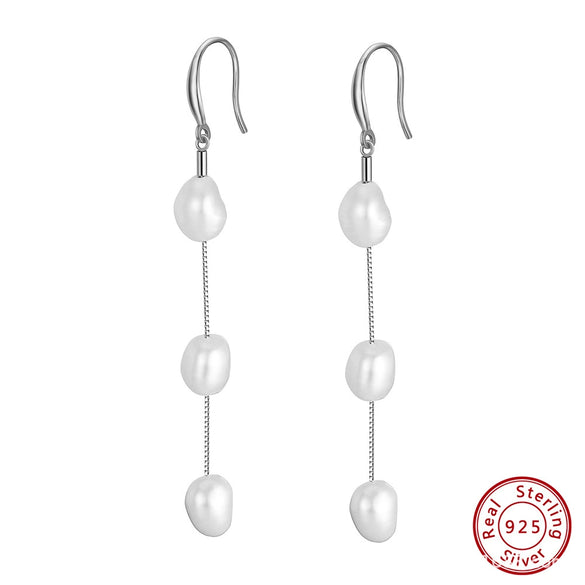 Wholesale Handmade 925 Sterling Silver Earrings With Natural Freshwater Pearl For Women Retro Style