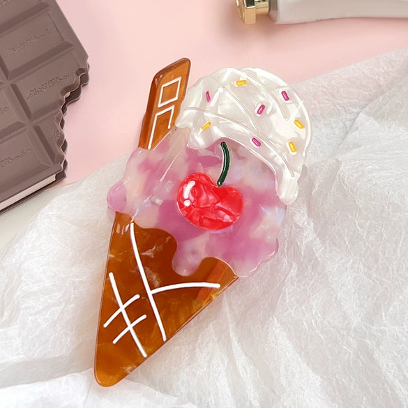 Wholesale Handmade Sweet Fruit Food Style Acetic Acid Hair Gripper Ice Cream Cone Watermelon Shark Clip For Female And Unisex