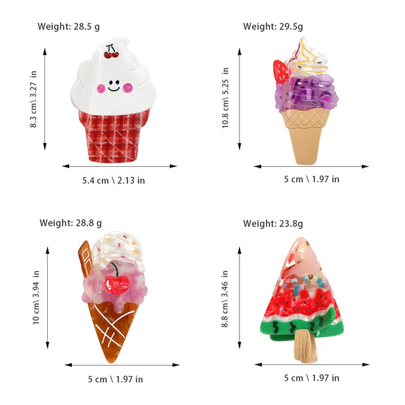 Wholesale Handmade Sweet Fruit Food Style Acetic Acid Hair Gripper Ice Cream Cone Watermelon Shark Clip For Female And Unisex