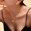 Wholesale Handmade Titanium Steel Earrings And Necklace Set With Sticky Zircon Flower Pattern For Women 18K True Gold Color Plated