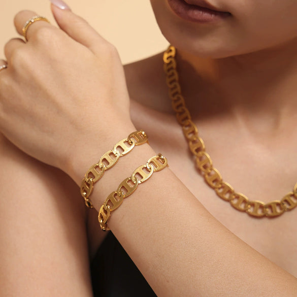 Wholesale Handmade Titanium Steel Necklace Bracelet Suit With 18K Real Gold Plated Regular Chain For Women