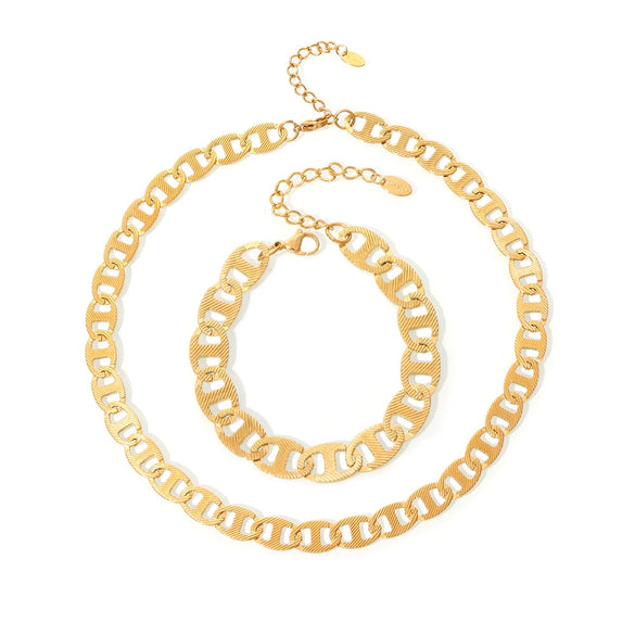 Wholesale Handmade Titanium Steel Necklace Bracelet Suit With 18K Real Gold Plated Regular Chain For Women