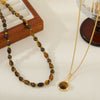 Wholesale Handmade Vintage Geometric Tiger Eye Stone And Stainless Steel Necklace For Women