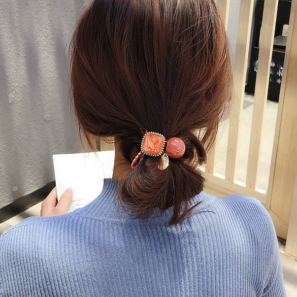 Wholesale Handmade Vintage Hair Accessories For Female Rubber Band Amber Hair Rope Crystal Hair Band And Large Intestine Hair Ring