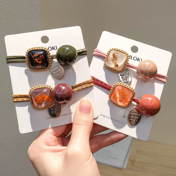 Wholesale Handmade Vintage Hair Accessories For Female Rubber Band Amber Hair Rope Crystal Hair Band And Large Intestine Hair Ring