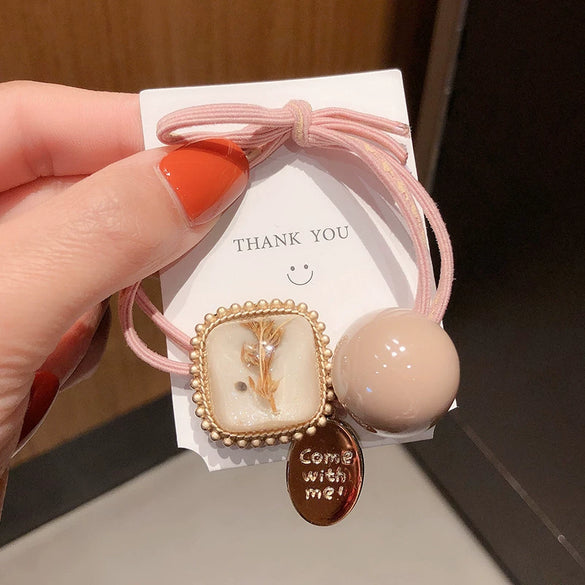 Wholesale Handmade Vintage Hair Accessories For Female Rubber Band Amber Hair Rope Crystal Hair Band And Large Intestine Hair Ring