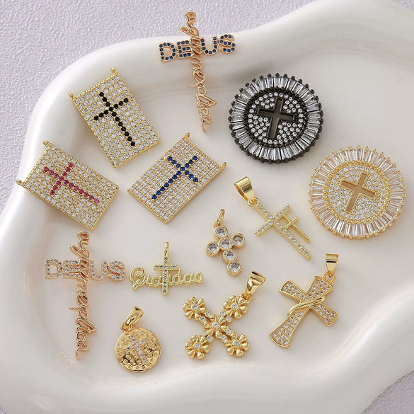 Wholesale Handmade Vintage 18K Gold Electroplated Copper Cross Pendant Jewelry Parts