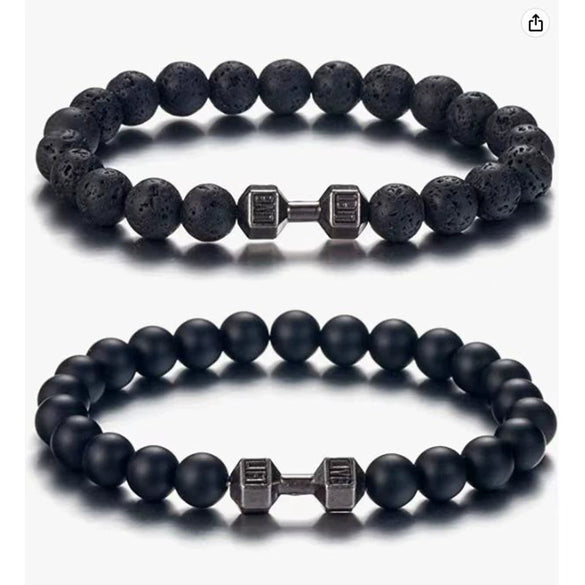 Wholesale Handmade Volcanic Stone And Alloy Dumbbell Style Unisex Energy Bracelet