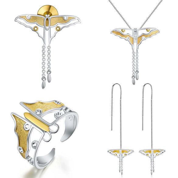 Wholesale Handmade Women Jewelry Set With S925 Sterling Silver Kite Shaped Ring Earrings And Necklace 18K Gold Plated