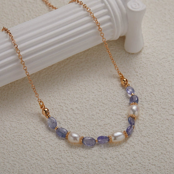 Wholesale Handmade Women's Bracelet S925 Sterling Silver Natural Tanzanite Pearl Geometric Design