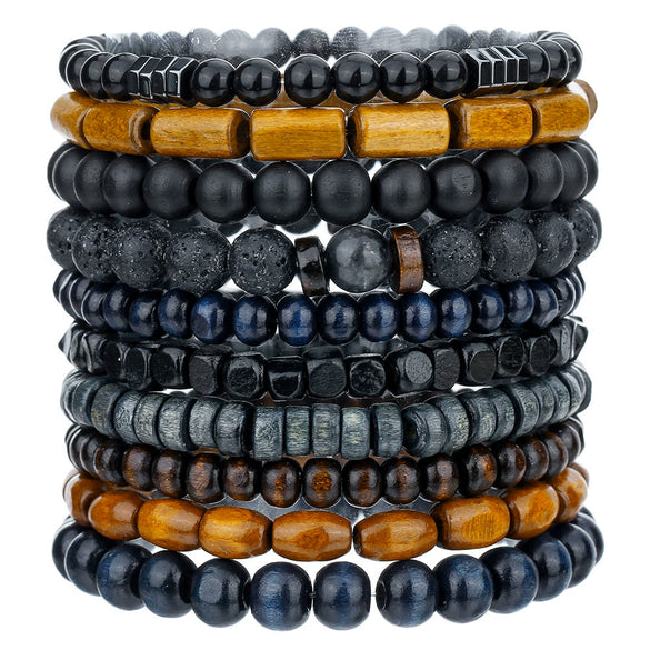 Wholesale Handmade Wooden Beads Alloy Multilayer Elastic Geometric Unisex Bracelet
