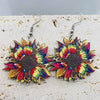 Wholesale Handmade Wooden Women's Earrings With Sunflower And Leopard Pattern Geometric And Drop Shaped Design