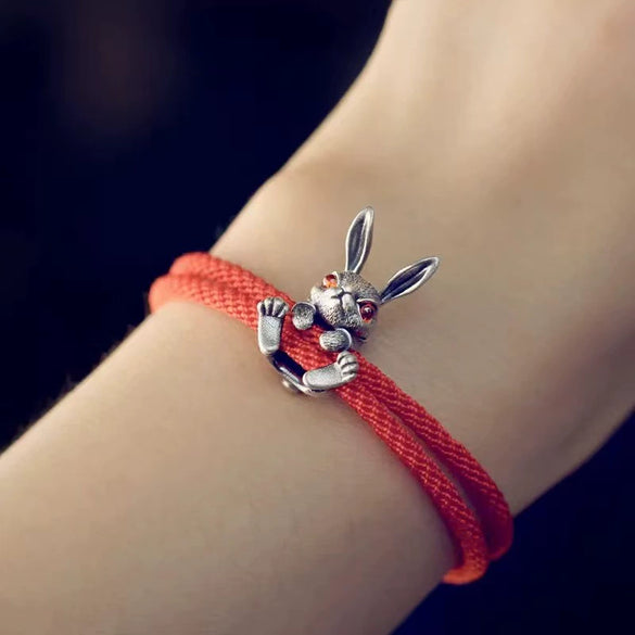 Wholesale Handmade Zodiac Rabbit Zinc Alloy Red Rope Bracelet With Electroplating