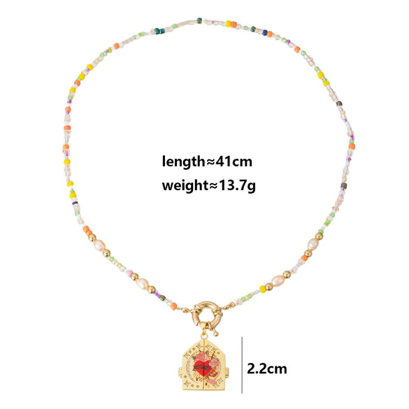 Wholesale Handpainted Handbeaded Electroplated Copper And Stainless Steel Heart Geometric Pendant Necklace For Women
