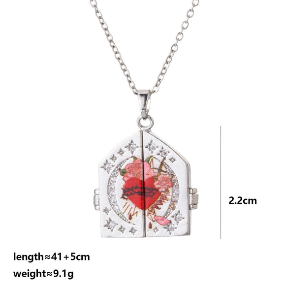 Wholesale Handpainted Handbeaded Electroplated Copper And Stainless Steel Heart Geometric Pendant Necklace For Women
