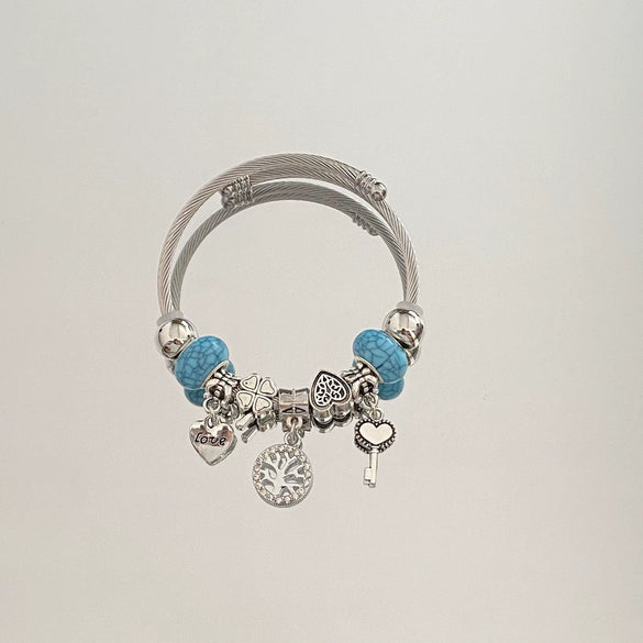 Wholesale Handpainted Stainless Steel Tree Of Life Beaded Open Bracelet Electroplated Jewelry For Women