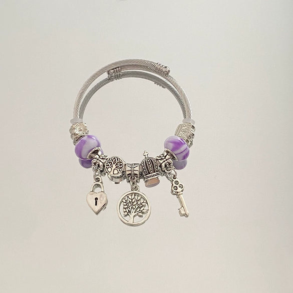 Wholesale Handpainted Stainless Steel Tree Of Life Beaded Open Bracelet Electroplated Jewelry For Women