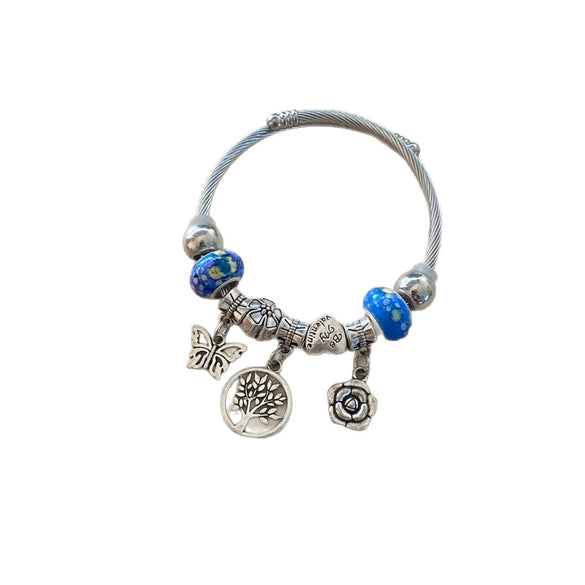 Wholesale Handpainted Stainless Steel Tree Of Life Beaded Open Bracelet Electroplated Jewelry For Women