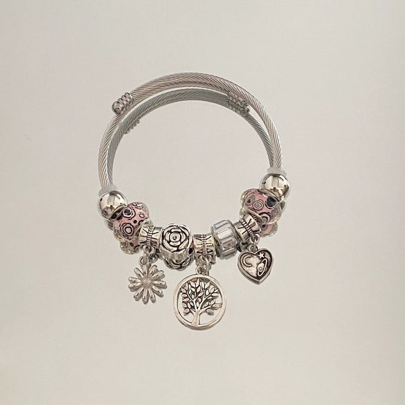 Wholesale Handpainted Stainless Steel Tree Of Life Beaded Open Bracelet Electroplated Jewelry For Women