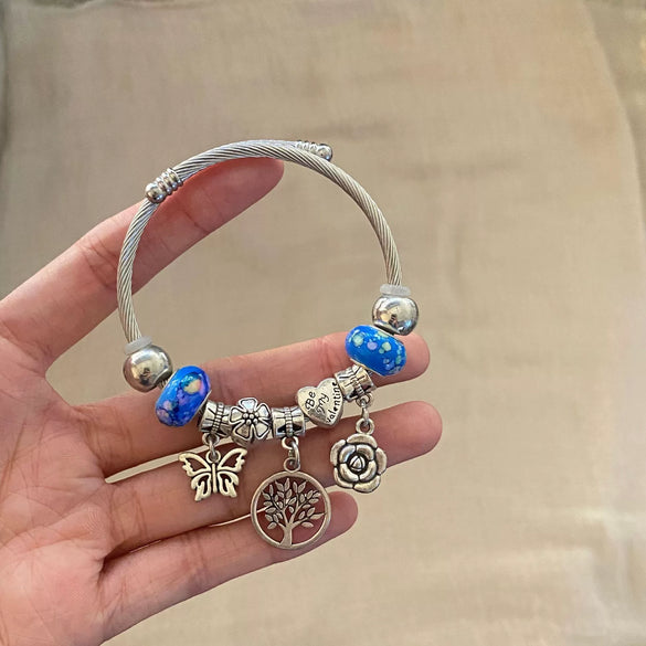 Wholesale Handpainted Stainless Steel Tree Of Life Beaded Open Bracelet Electroplated Jewelry For Women