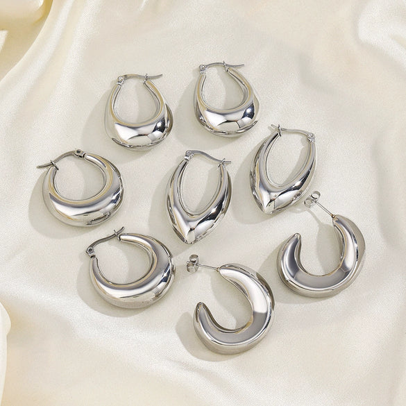 Wholesale Handpolished Geometric Ushaped Titanium Steel Earrings For Women Electroplated