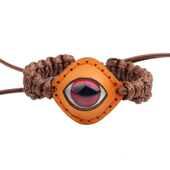 Wholesale Handwoven Leather Bracelet With Luminous Stone Devil's Eye And Leaf Pattern