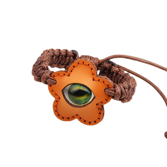 Wholesale Handwoven Leather Bracelet With Luminous Stone Devil's Eye And Leaf Pattern