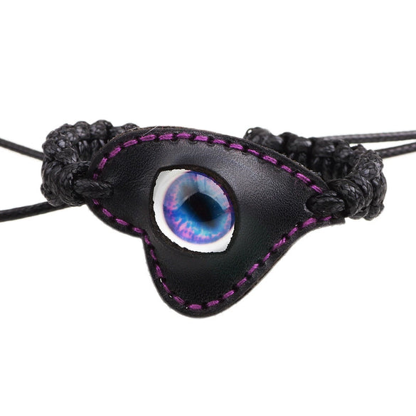 Wholesale Handwoven Leather Bracelet With Luminous Stone Devil's Eye And Leaf Pattern