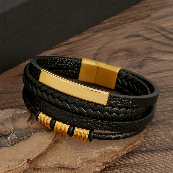 Wholesale Handwoven Leather Bracelets With Stainless Steel Magnet Buckles And Geometric Pattern For Men Electroplated Jewelry
