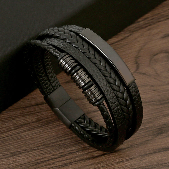 Wholesale Handwoven Leather Bracelets With Stainless Steel Magnet Buckles And Geometric Pattern For Men Electroplated Jewelry