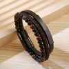 Wholesale Handwoven Stainless Steel Leather Bracelet Geometric Style For Men