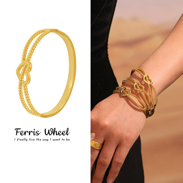 Wholesale Heart Cut Out Line Bracelet Geometric Fashion Stainless Steel 18K Gold Plated