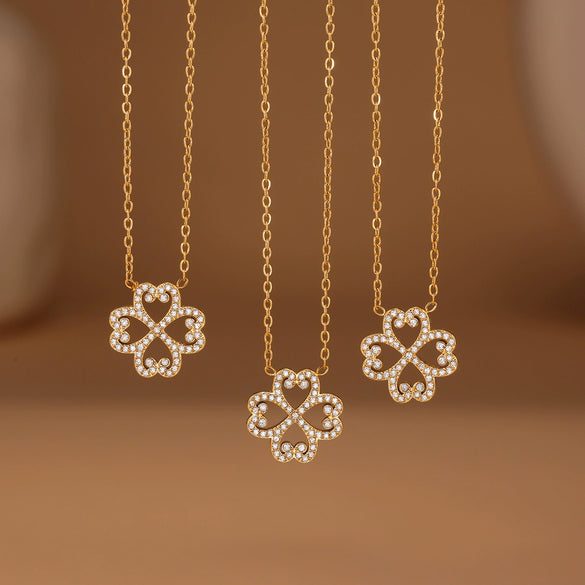 Wholesale Heart Fourleaf Flower Multilayer Stainless Steel Fashionable Elegant Colorpreserving Necklace Bracelet Set With Electroplating