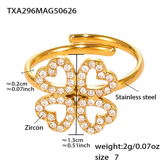 Wholesale Heart Fourleaf Flower Stainless Steel Jewelry Set With Green Glass Pendant And Electroplating For Women
