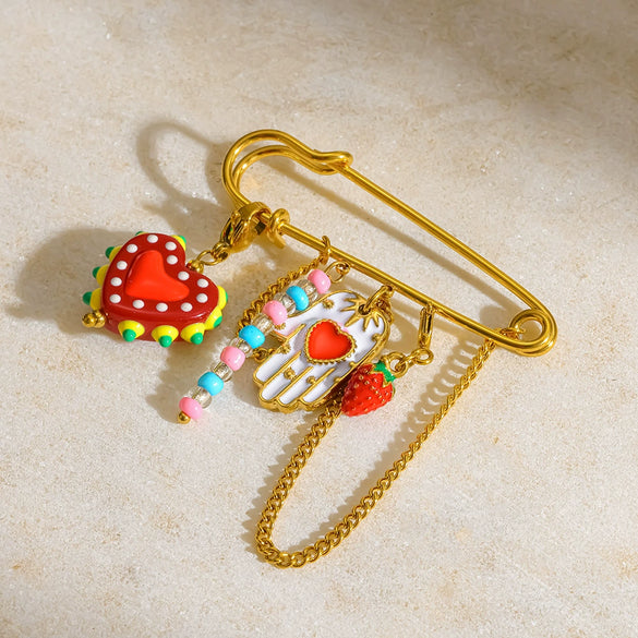 Wholesale Heart Geometric Stainless Steel Electroplated Acrylic Brooch Pin Accessory Unisex