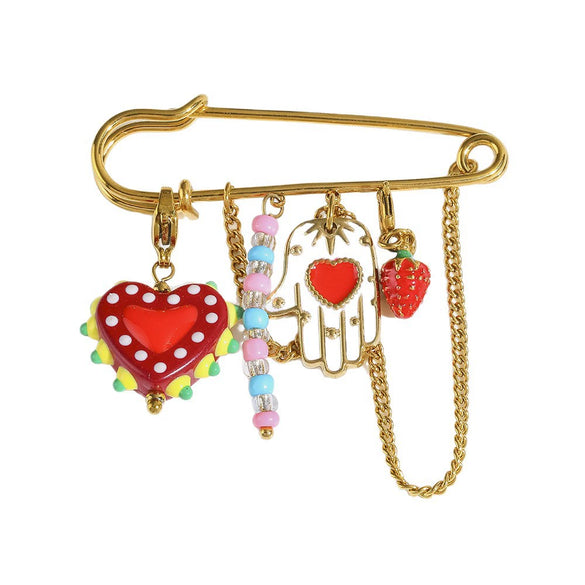 Wholesale Heart Geometric Stainless Steel Electroplated Acrylic Brooch Pin Accessory Unisex