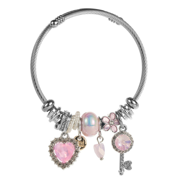 Wholesale Heart Key Flower Pendant Bracelet Alloy Set With Diamonds Adjustable Couple Bracelet