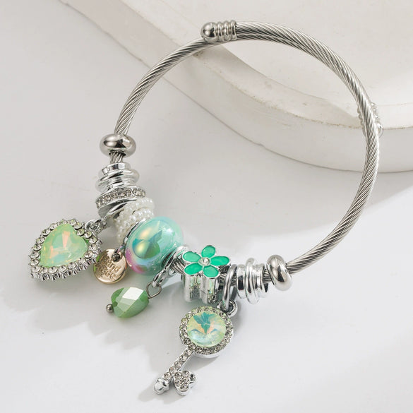 Wholesale Heart Key Flower Pendant Bracelet Alloy Set With Diamonds Adjustable Couple Bracelet